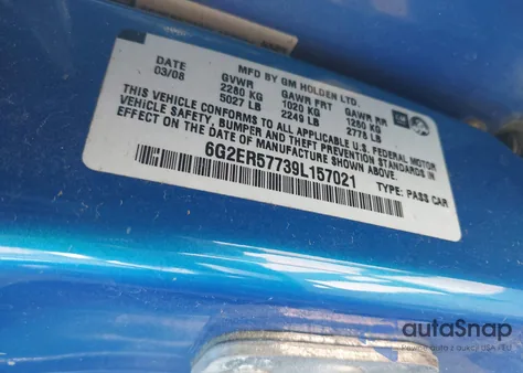 2009 Pontiac G8 из США, поврежденный, VIN 6G2ER57739L157021